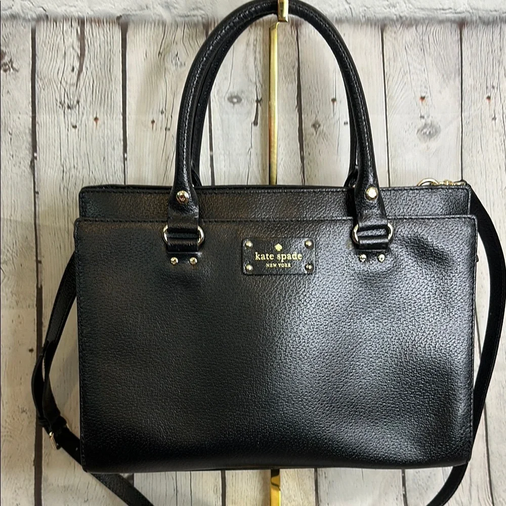 Kate Spade Leather Black Satchel with crossbody strap Gold Hardware